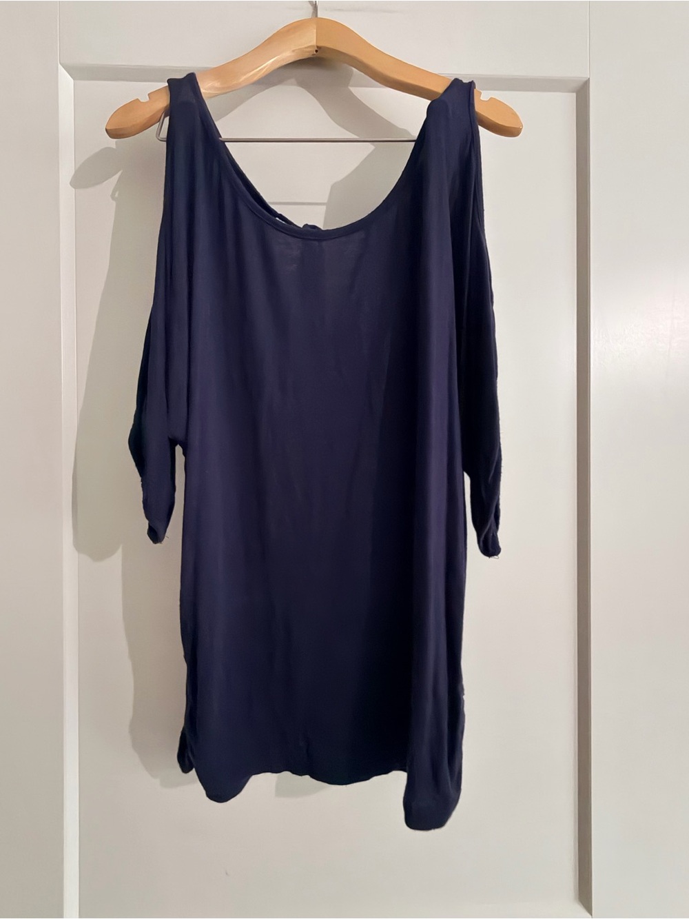 YOINS Navy Cold-Shoulder Boatneck Blouse